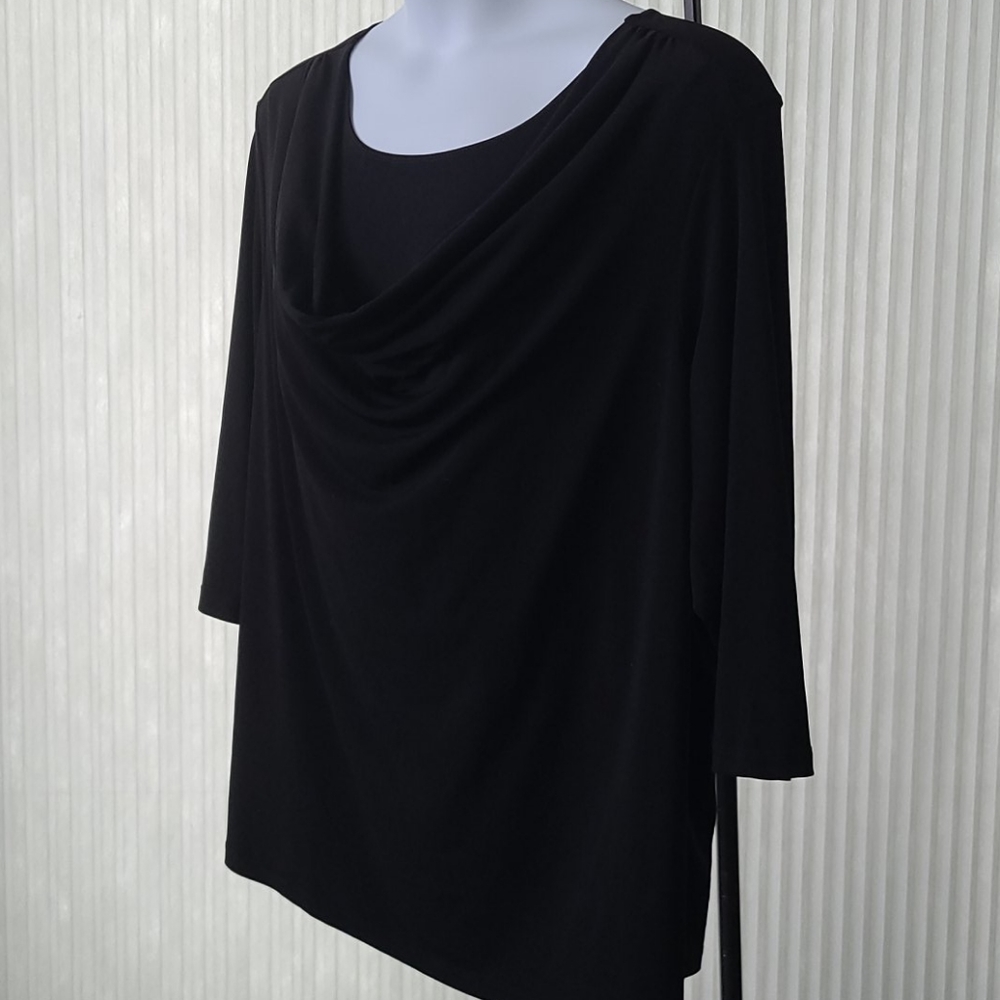 Cowl Neck Black 3/4 Sleeve Top